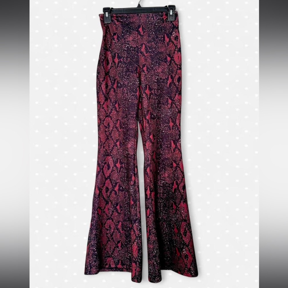 SHEIN Pink and Black Snake Print Flare Pants